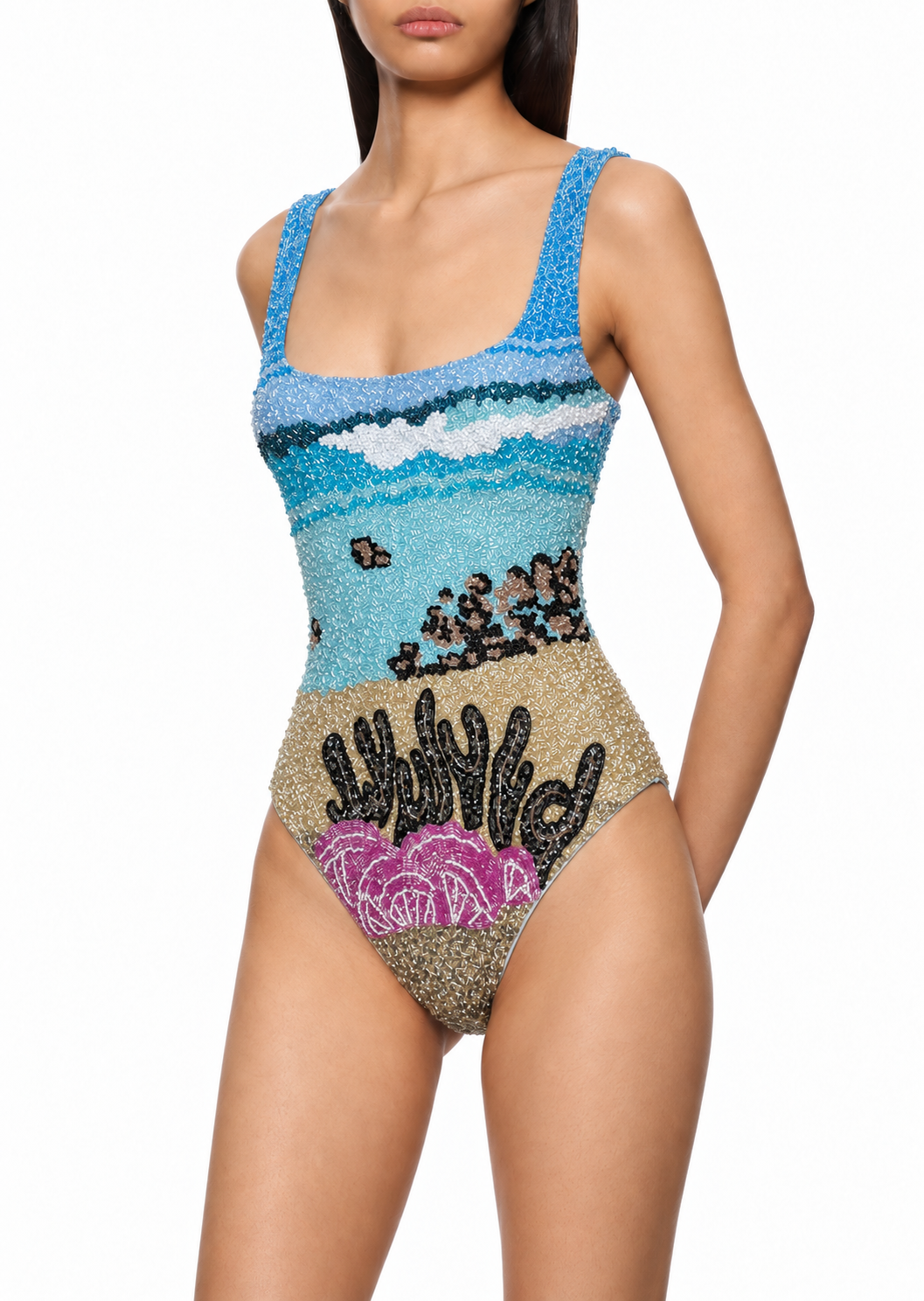 Horizon — Maillot une pièce à paysage perlé