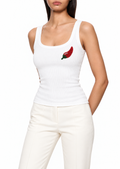 Piment, débardeur blanc en coton à motif perlé rouge et vert