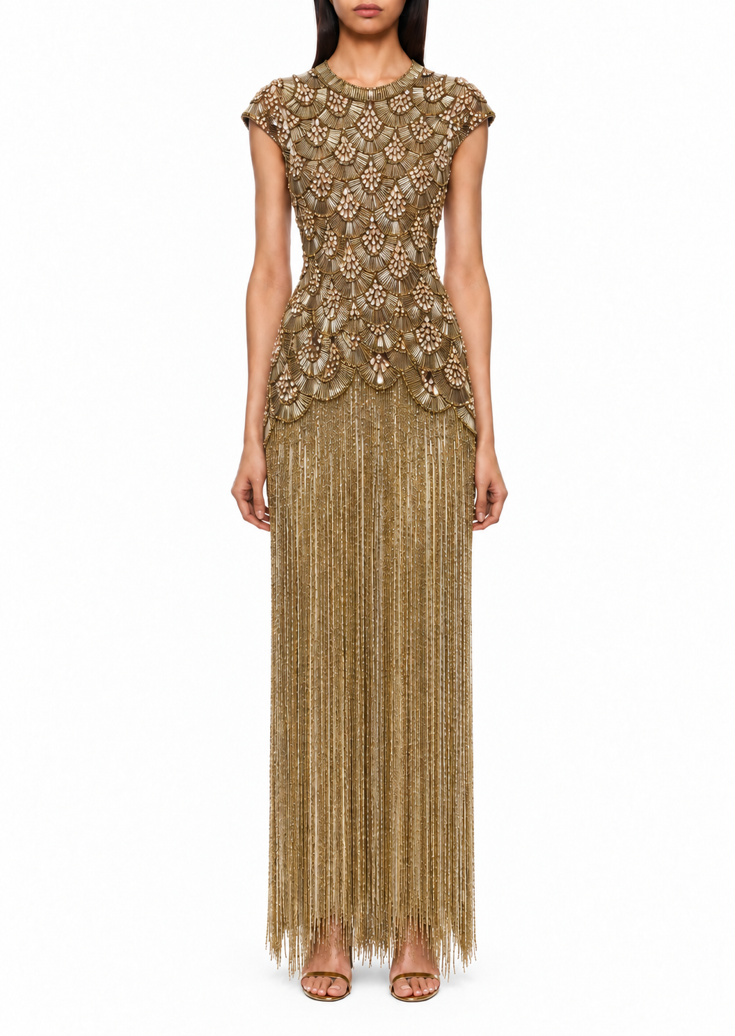 Arabesque — Robe longue à franges perlées