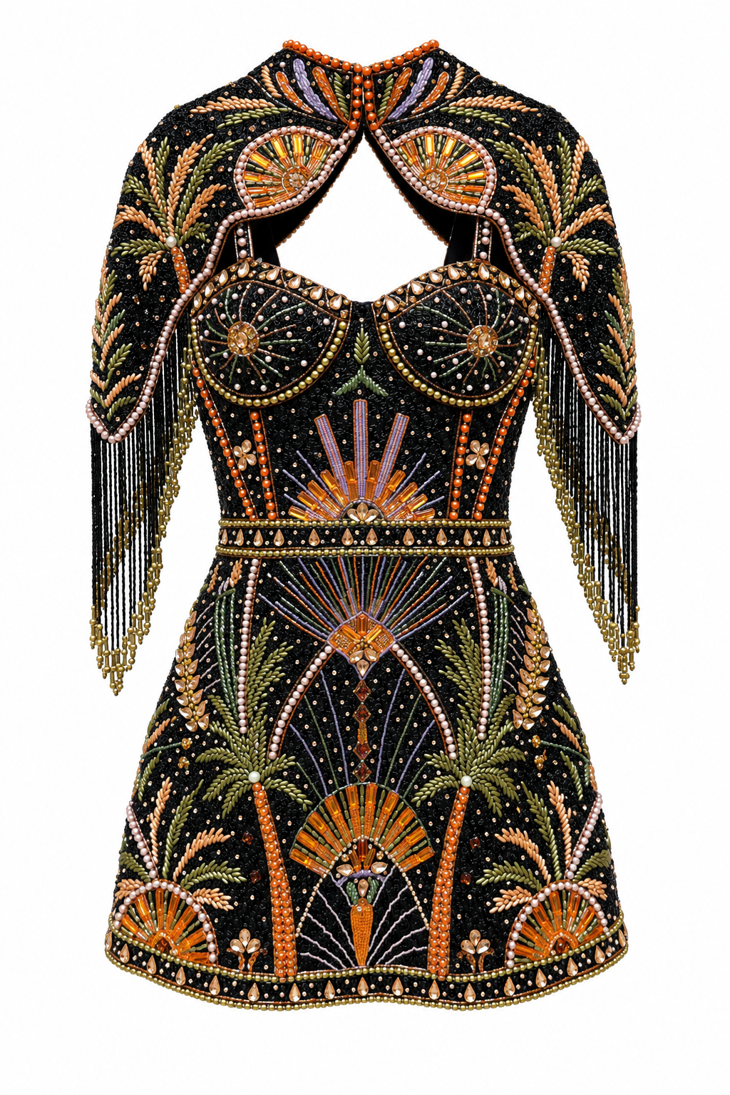 Nocturne — Robe courte perlée et cape
