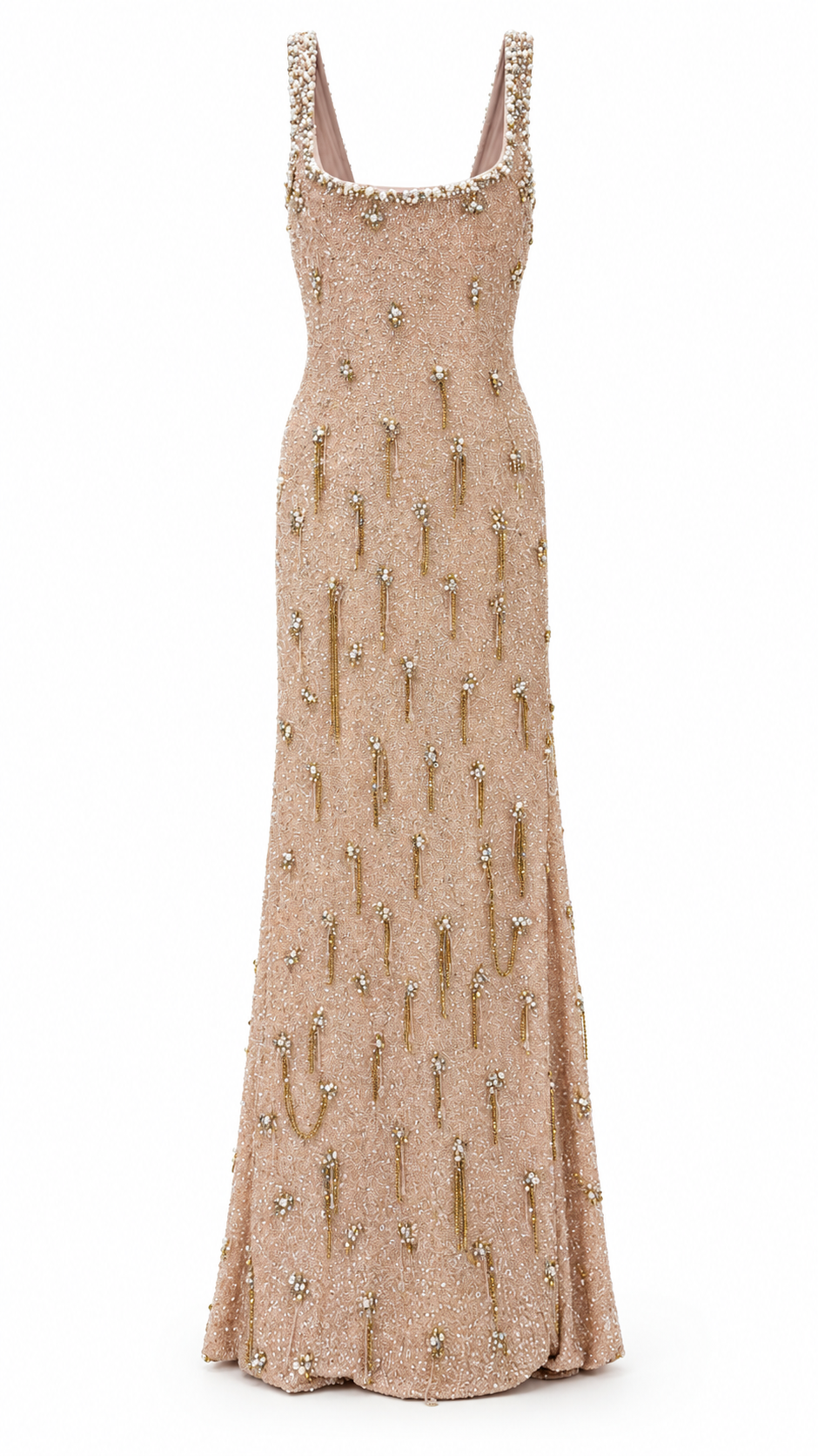 Nacrée — Robe longue perlée champagne