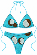 Lagon, maillot deux-pièces turquoise à motifs de noix de coco perlés