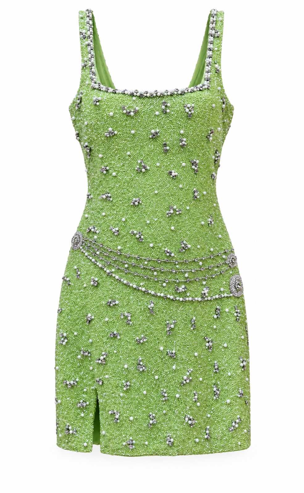 Verveine — Robe courte perlée vert pistache