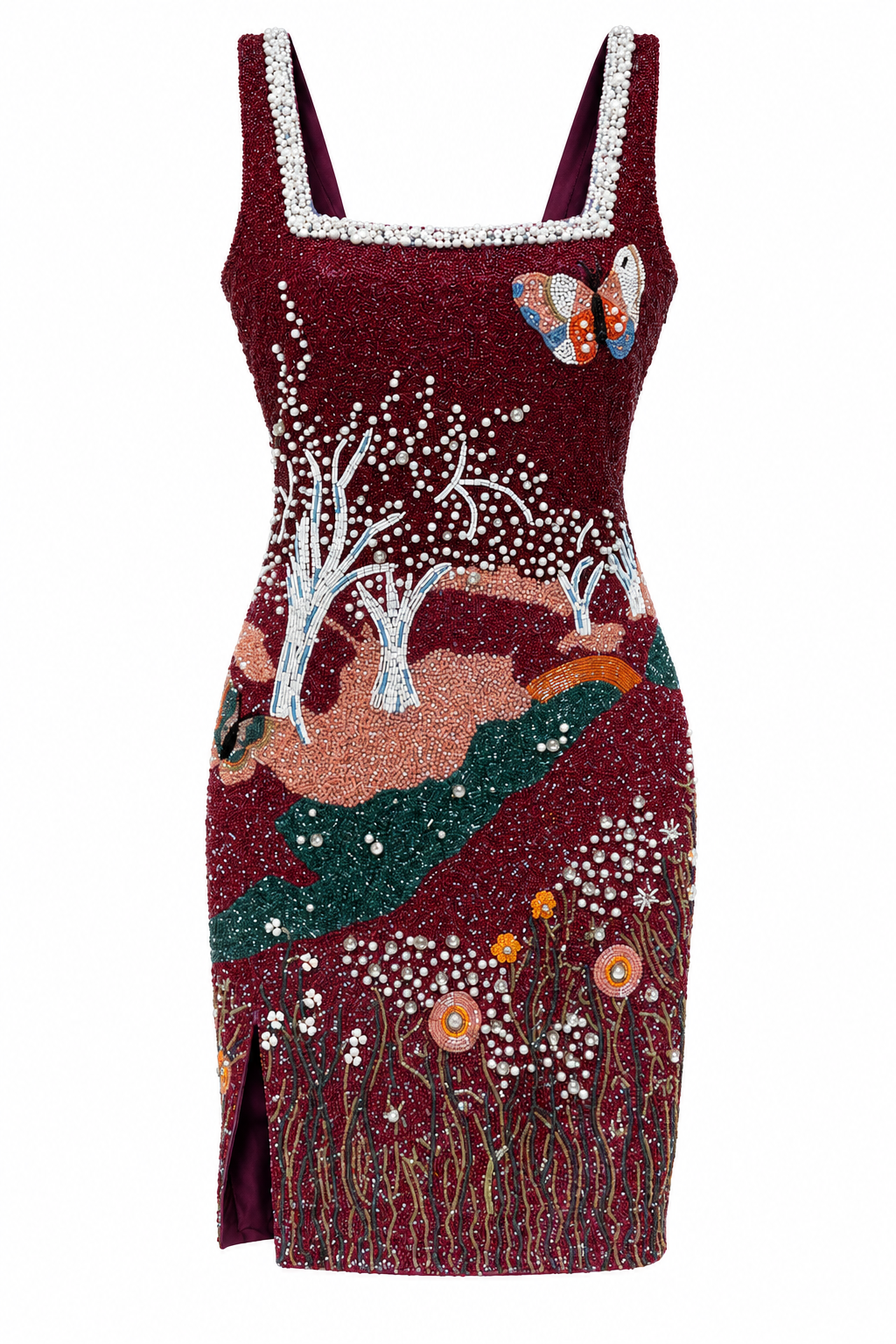 Oasis — Robe courte à paysage perlé