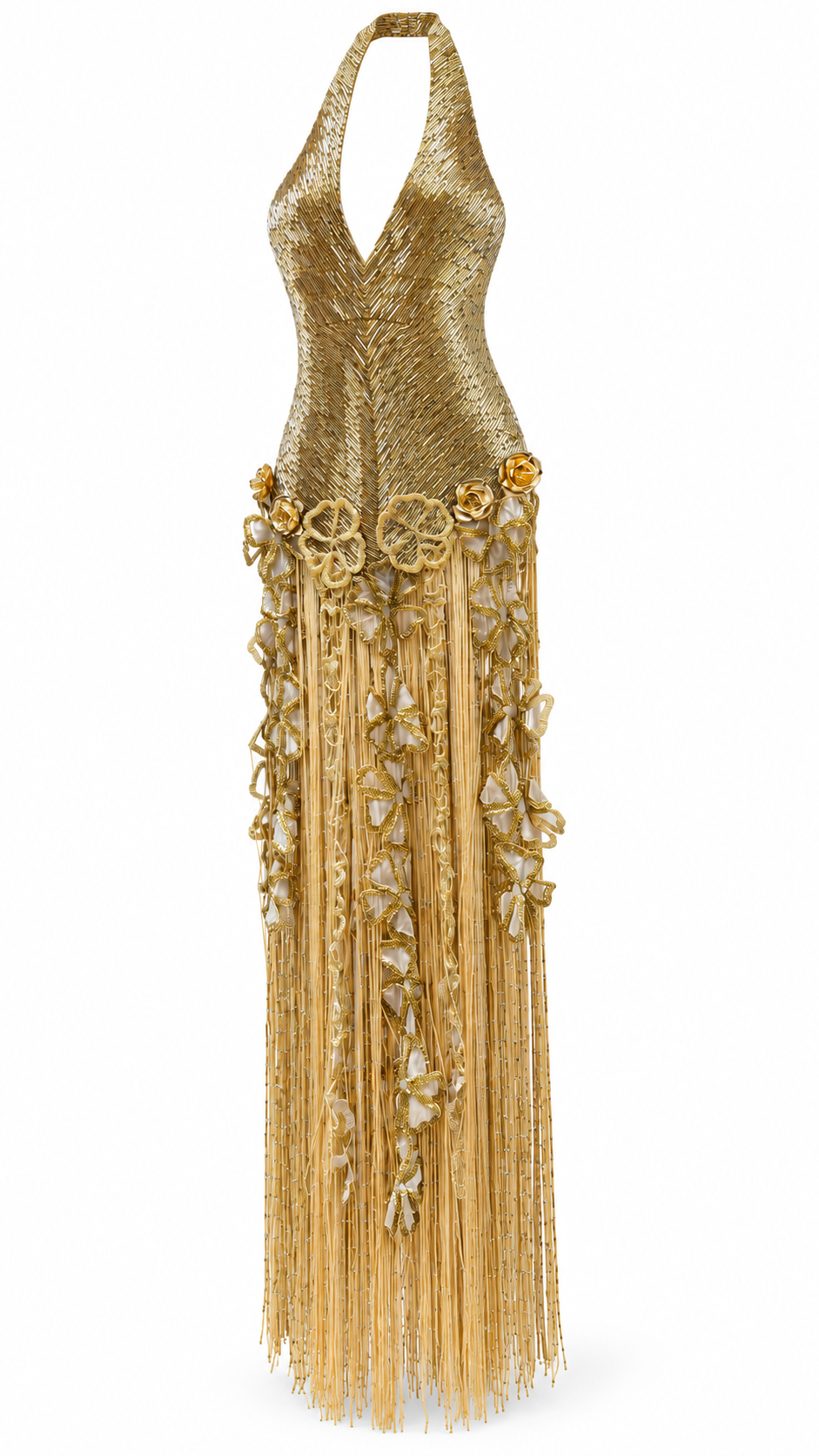 Cascade — Robe longue perlée à franges