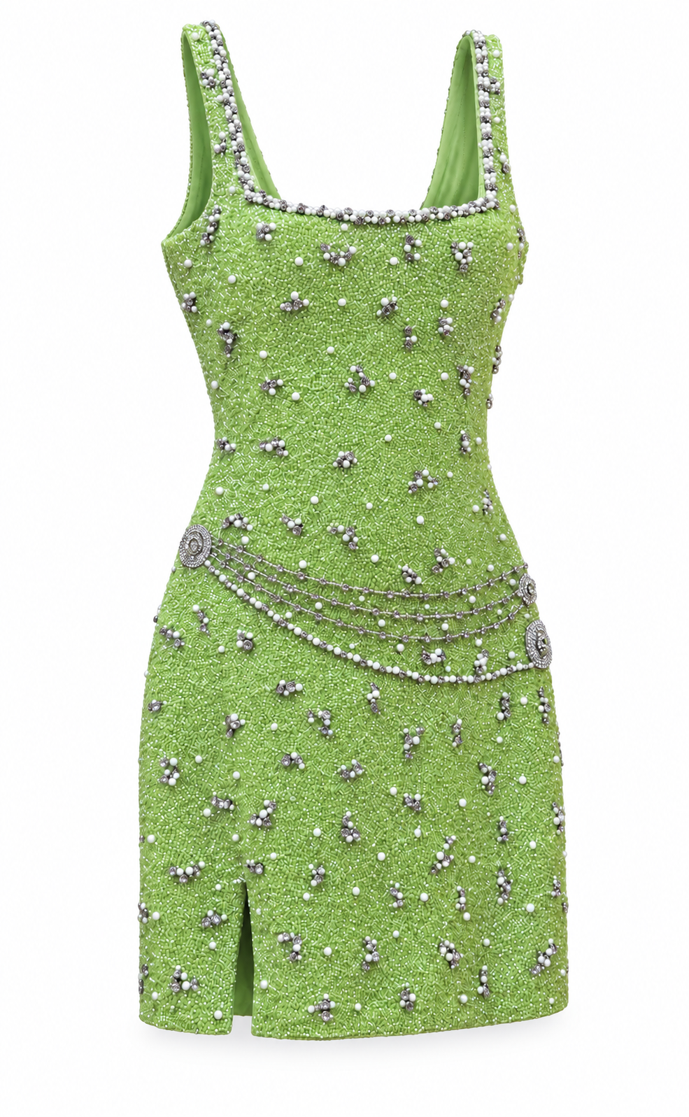 Verveine — Robe courte perlée vert pistache