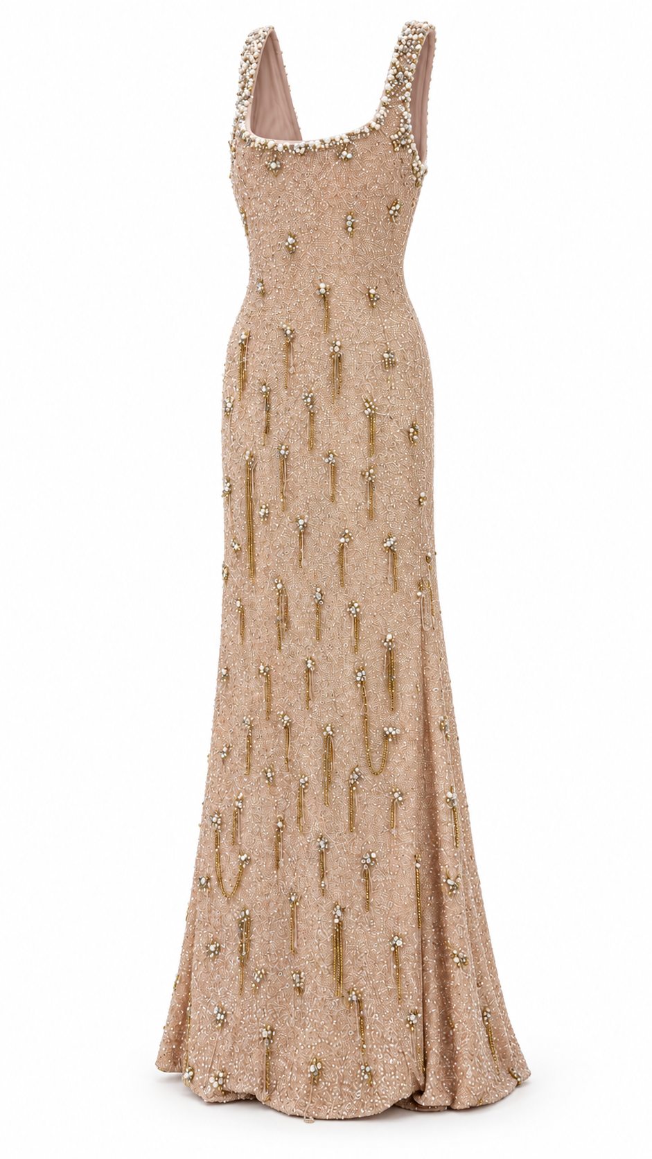 Nacrée — Robe longue perlée champagne