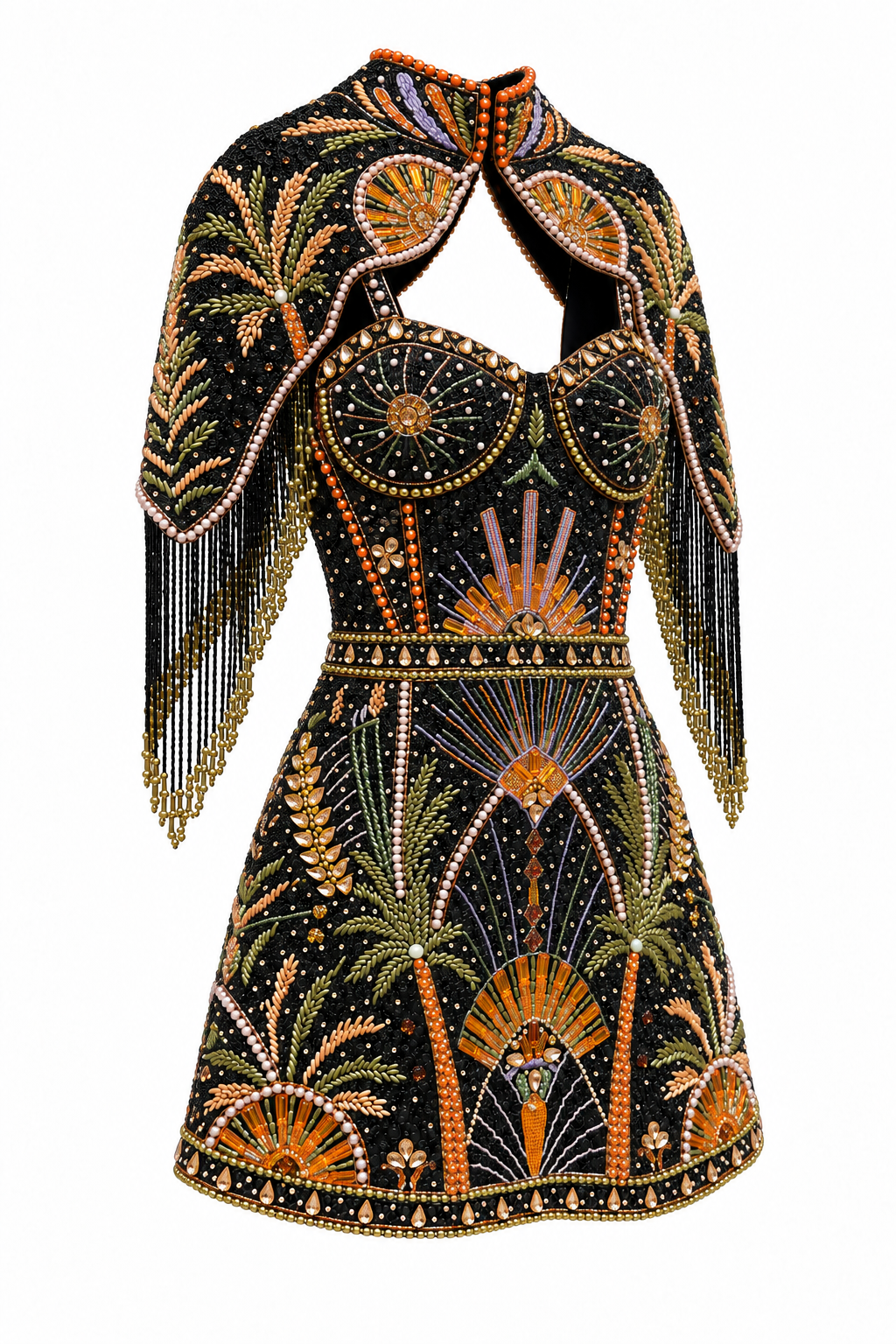 Nocturne — Robe courte perlée et cape