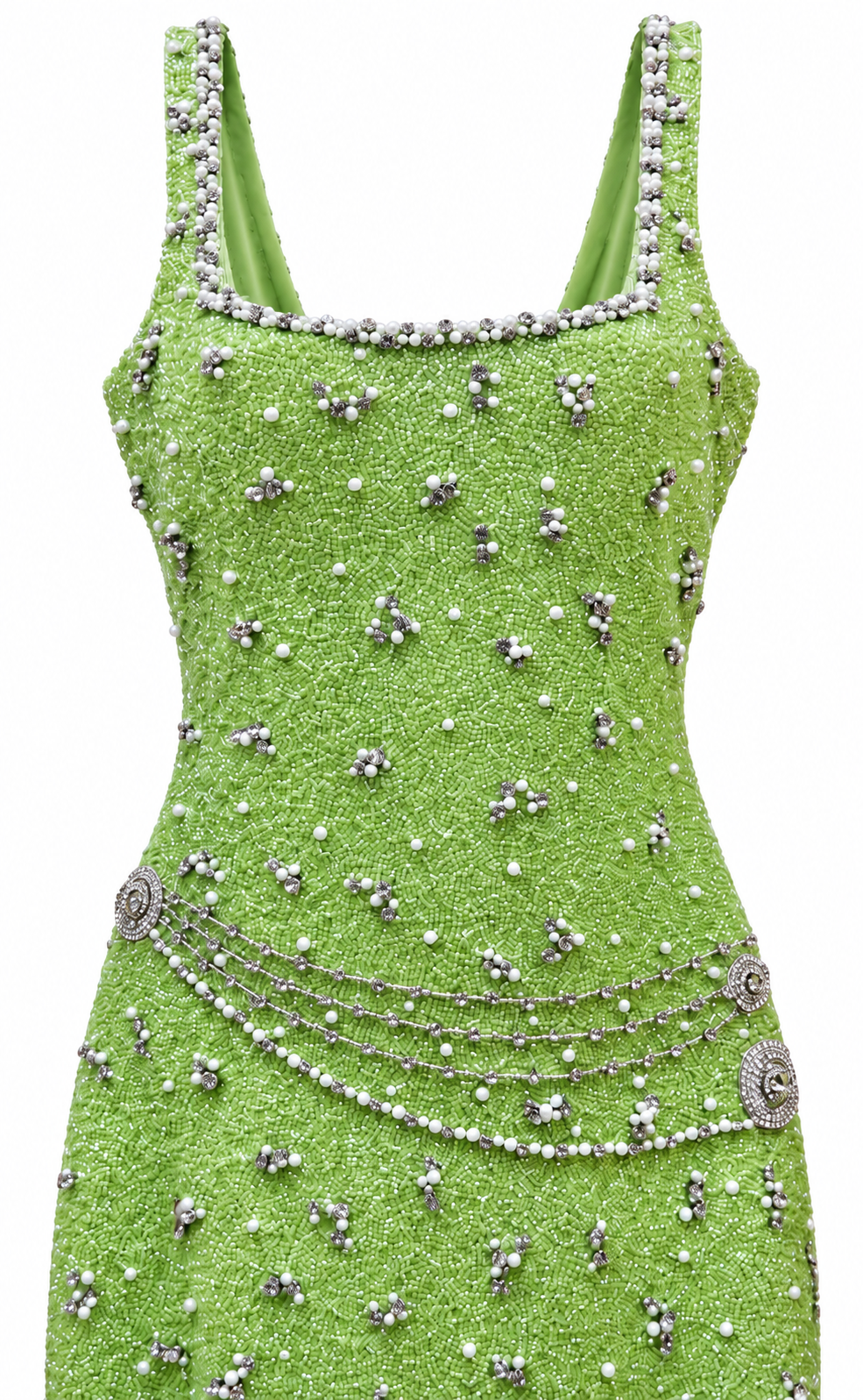 Verveine — Robe courte perlée vert pistache