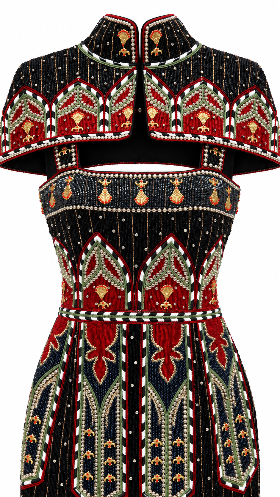 Amarante — Robe courte perlée et cape