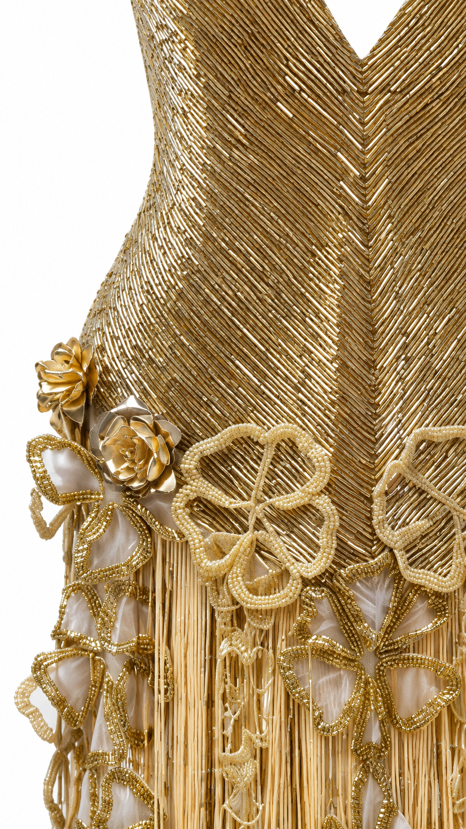 Cascade — Robe longue perlée à franges