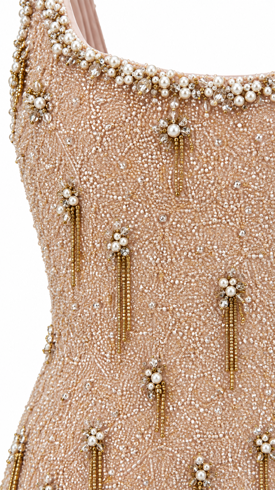 Nacrée — Robe longue perlée champagne