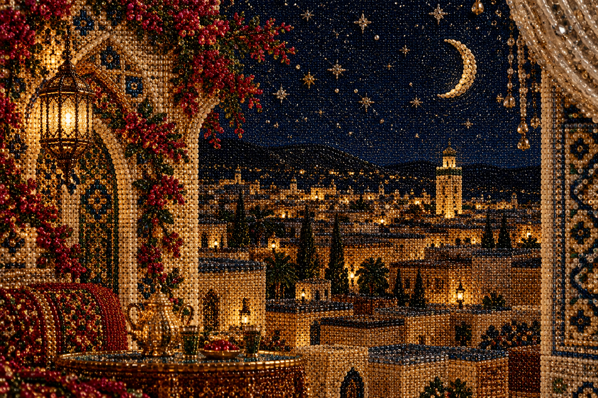 Composition perlée d’une nuit étoilée dans la médina de Fès