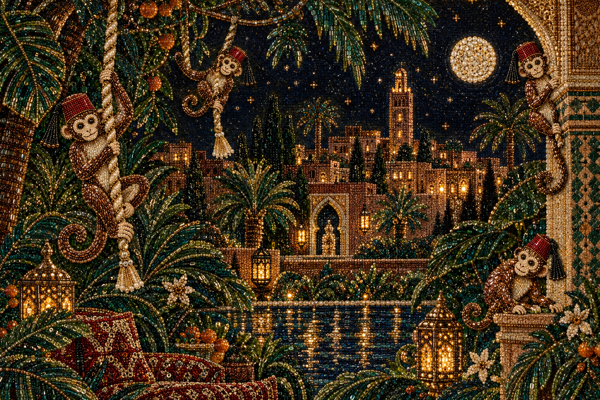Composition artistique perlée d’une nuit étoilée à Fès